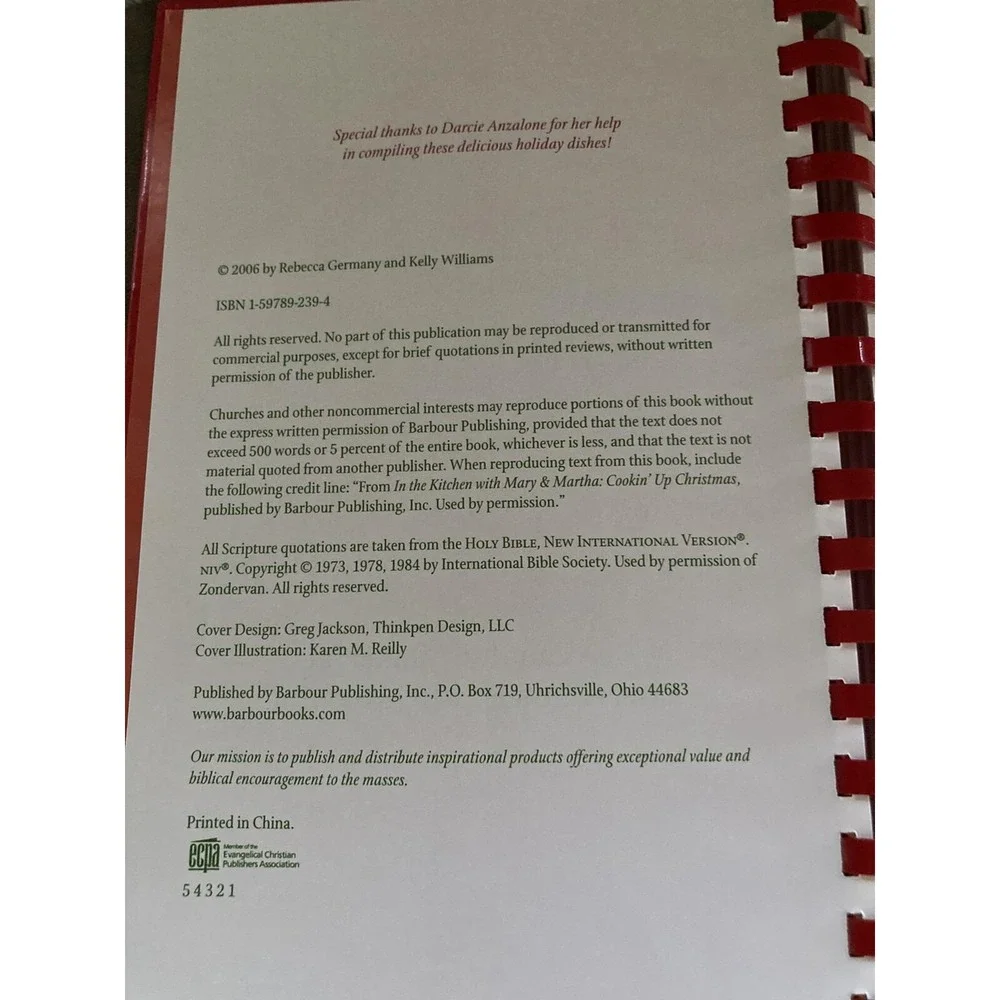 Mary & Martha Cookin' Up Christmas Cookbook Spiral Bound 2006 Holiday Recipes